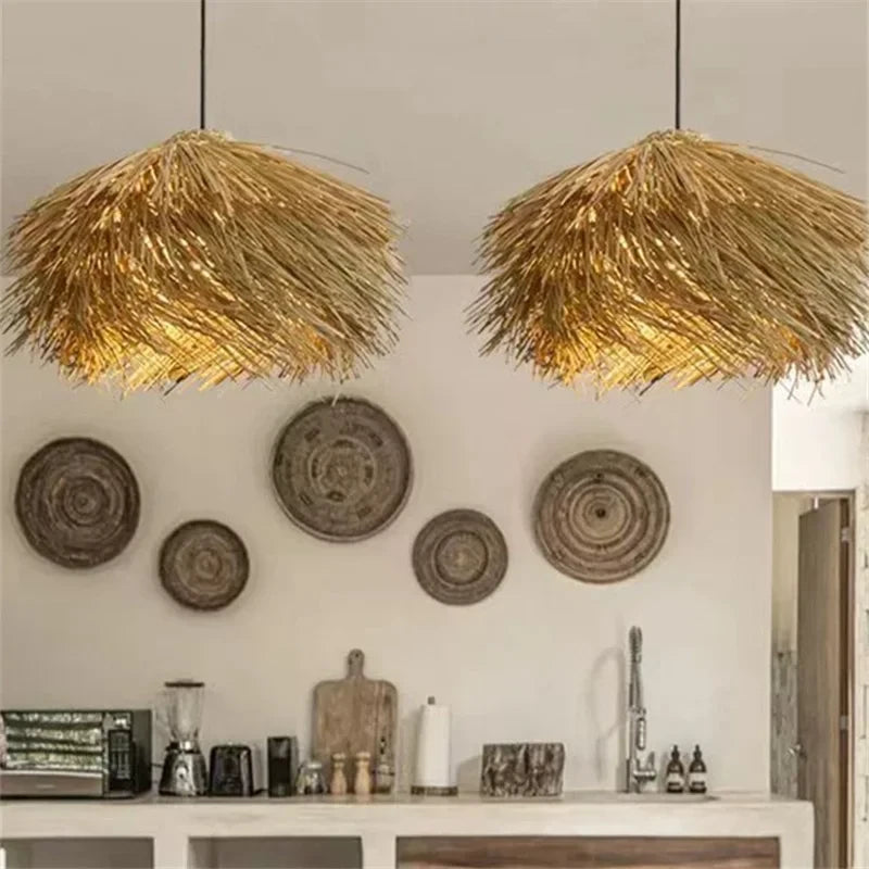 Wabi Sabi Raffia Pendant Light – Boho Ceiling Lamp