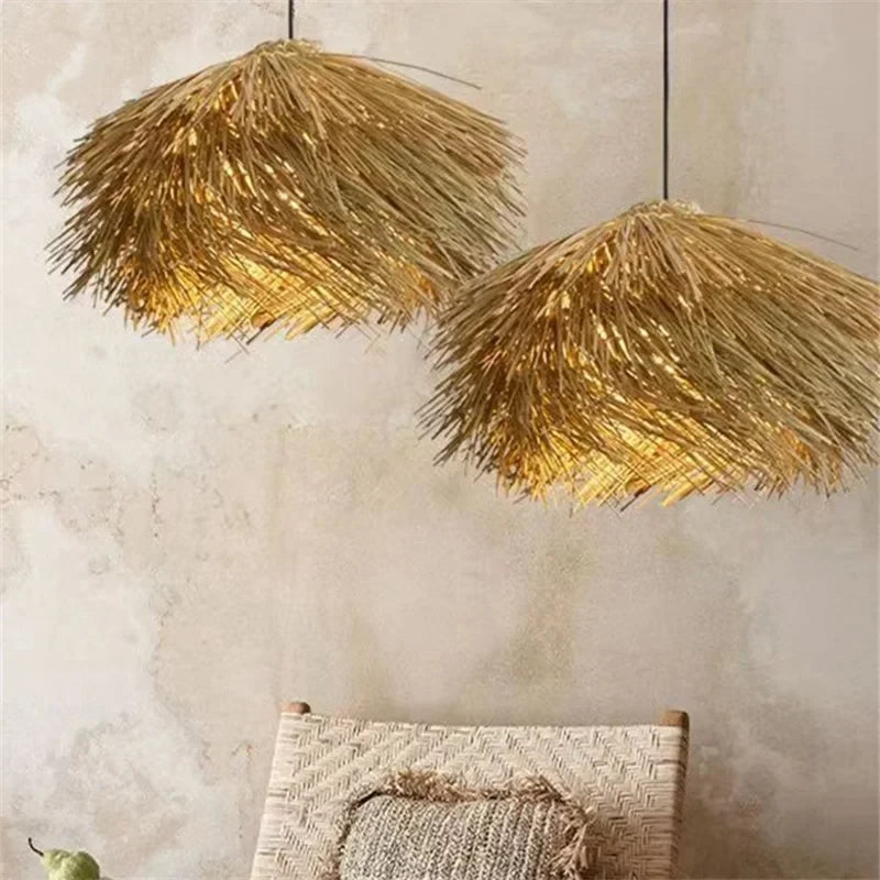 Wabi Sabi Raffia Pendant Light – Boho Ceiling Lamp